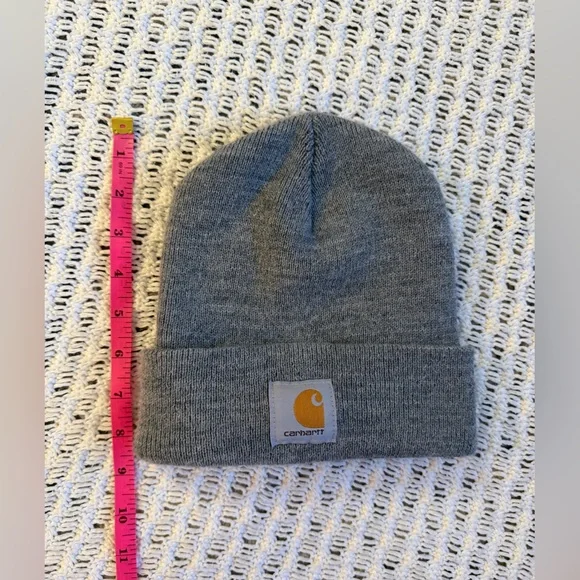 CARHARTT EUC Classic Heather Gray Cuffed Ribbed Adult Unisex Logo Beanie - Picture 6 of 6